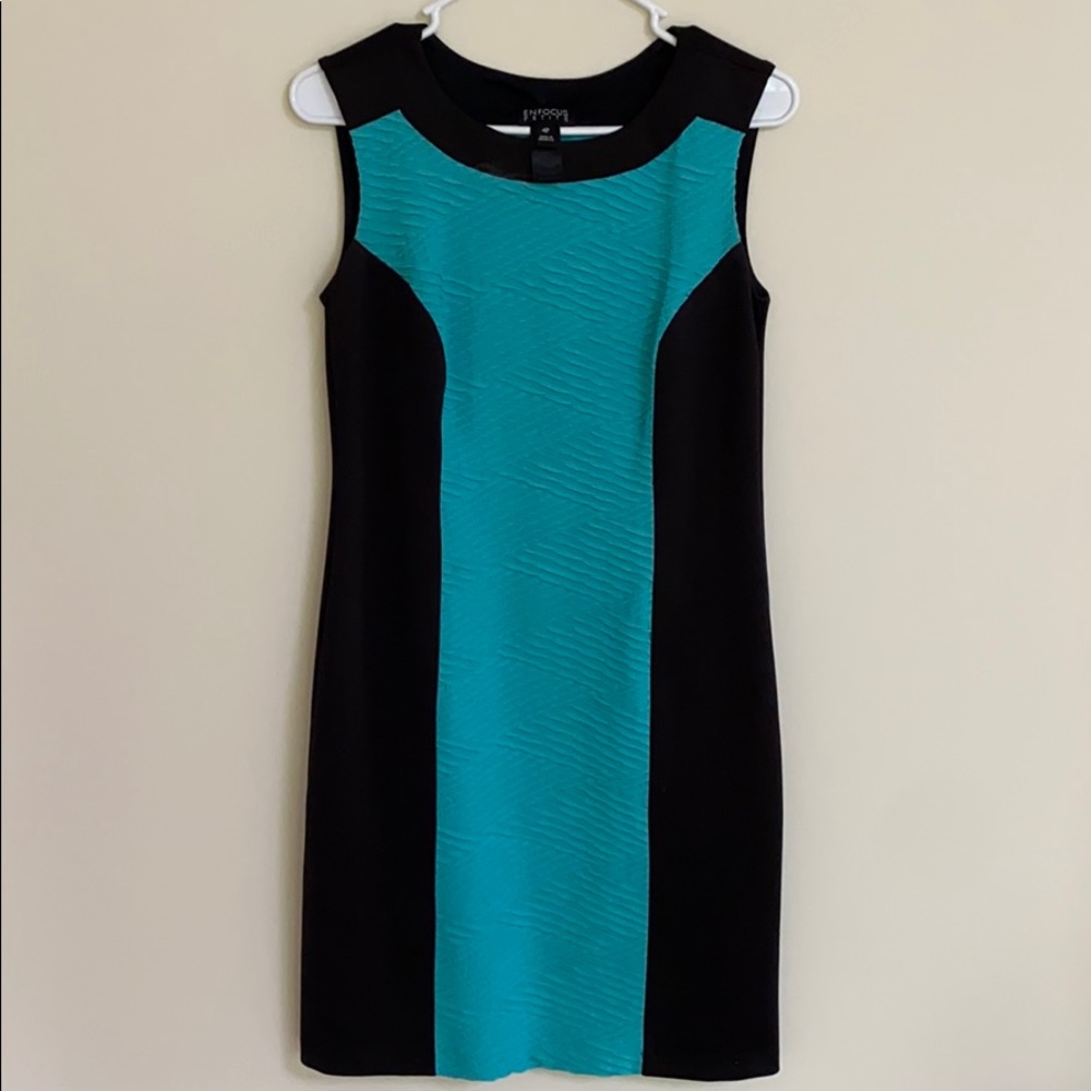 Teal with black trim midi dress